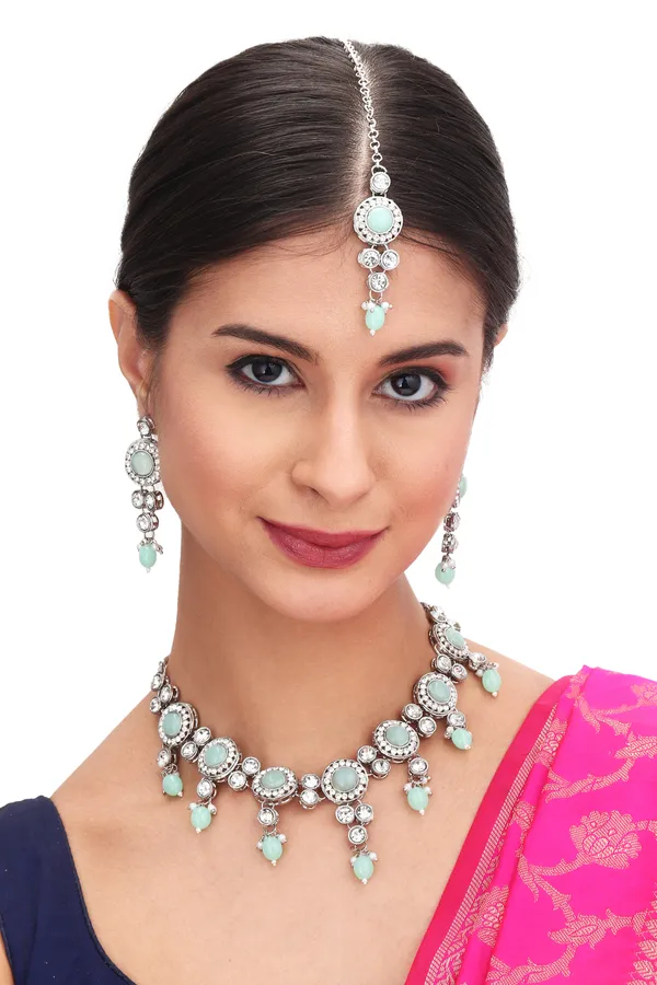 Royal_Sapphire_Chain_Necklace_With_Earrings_For_Women_|_Silver