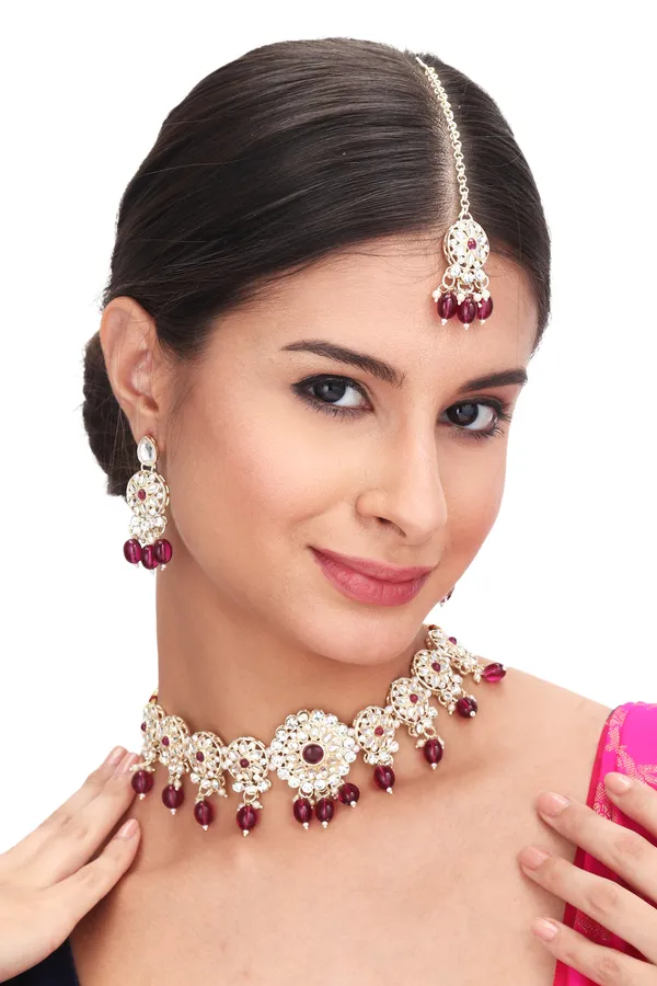 Trendy_Beaded_Necklace_With_Earrings_For_Women_|_Silver