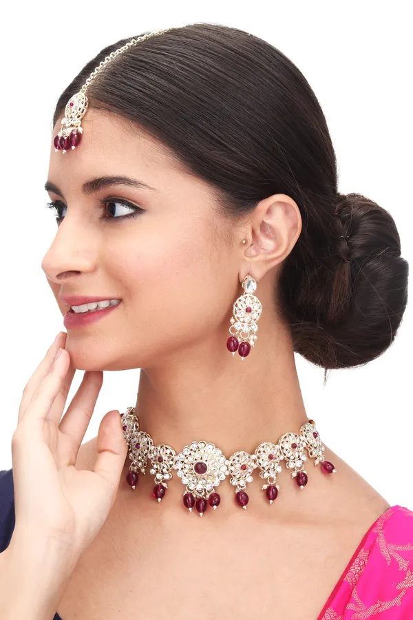 Trendy_Beaded_Necklace_With_Earrings_For_Women_|_Silver