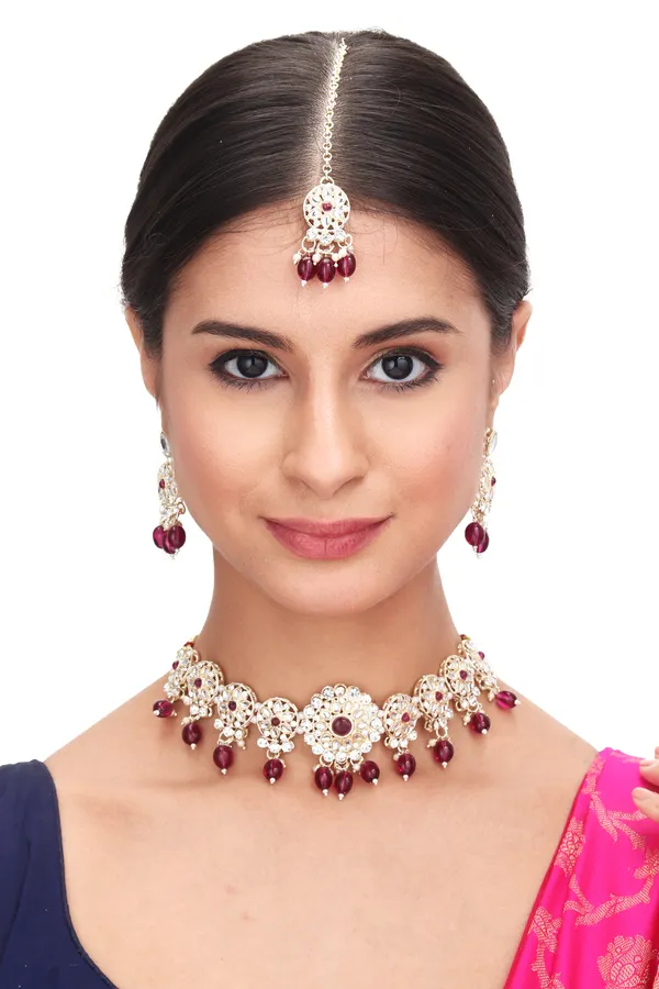 Trendy_Beaded_Necklace_With_Earrings_For_Women_|_Silver