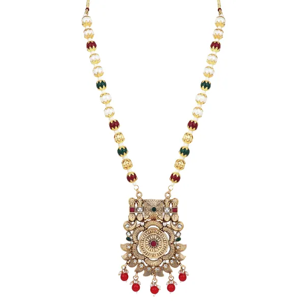 Antique_Pendant_Necklace_With_Earrings_For_Women_|_Golden