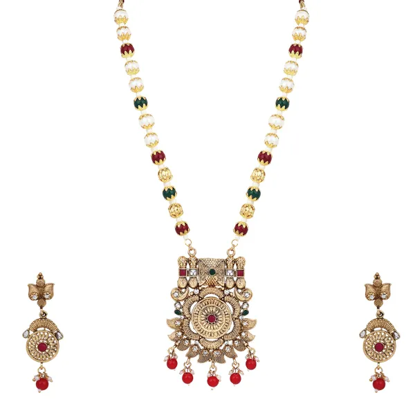 Antique_Pendant_Necklace_With_Earrings_For_Women_|_Golden