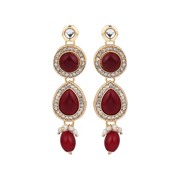 Trendy_Geometric_Pendant_Necklace_With_Earrings_For_Women_|_Red