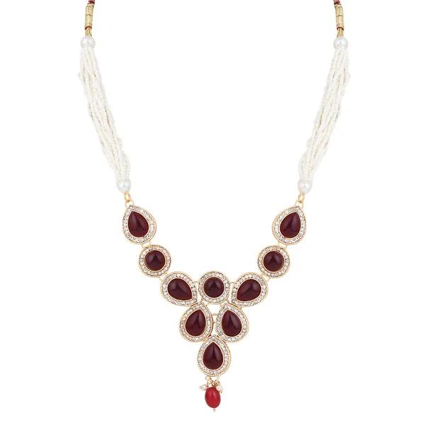 Trendy_Geometric_Pendant_Necklace_With_Earrings_For_Women_|_Red