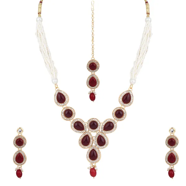 Trendy_Geometric_Pendant_Necklace_With_Earrings_For_Women_|_Red