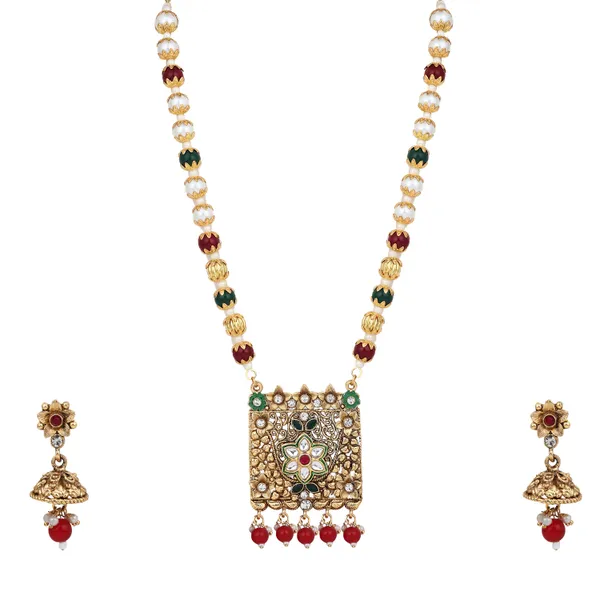 Tassel_Statement_Necklace_With_Earrings_For_Women_|_Golden