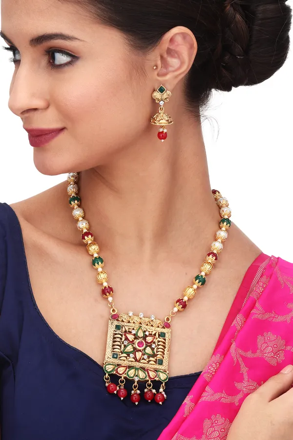 Tassel_Statement_Necklace_With_Earrings_For_Women_|_Golden