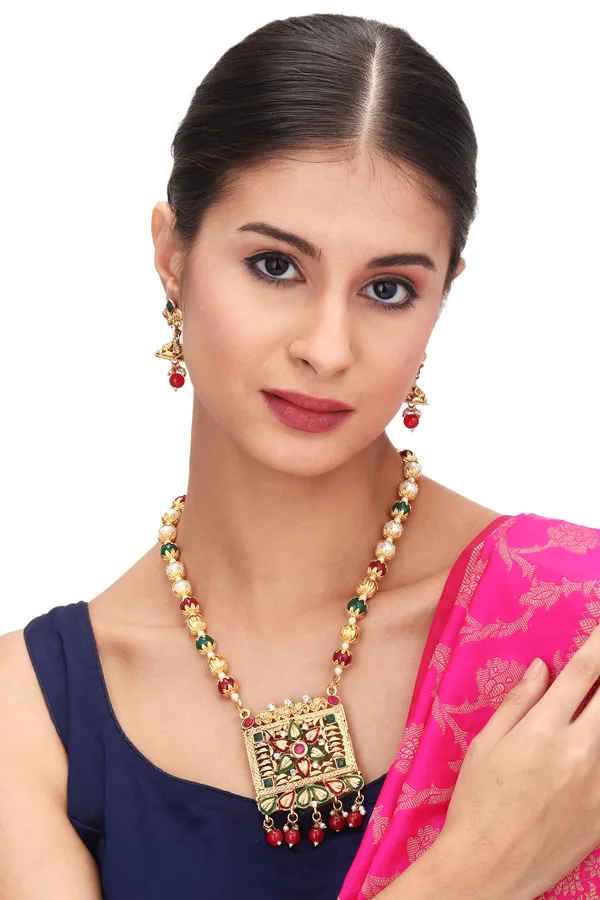Tassel_Statement_Necklace_With_Earrings_For_Women_|_Golden