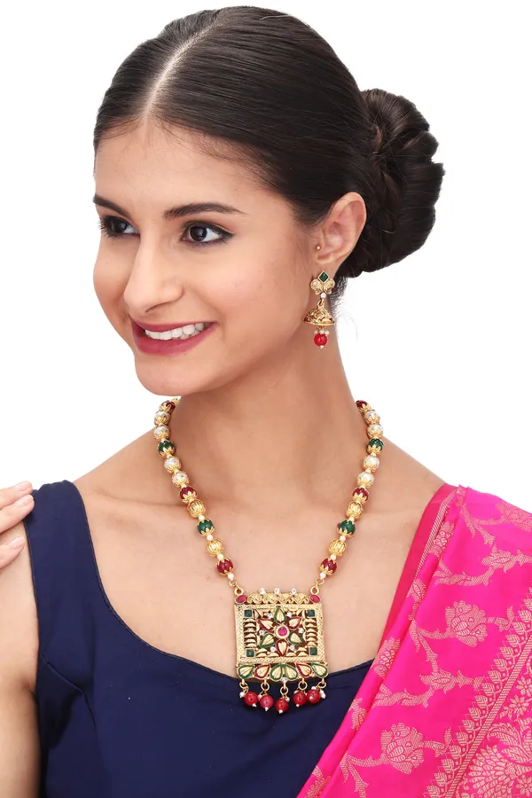Tassel_Statement_Necklace_With_Earrings_For_Women_|_Golden