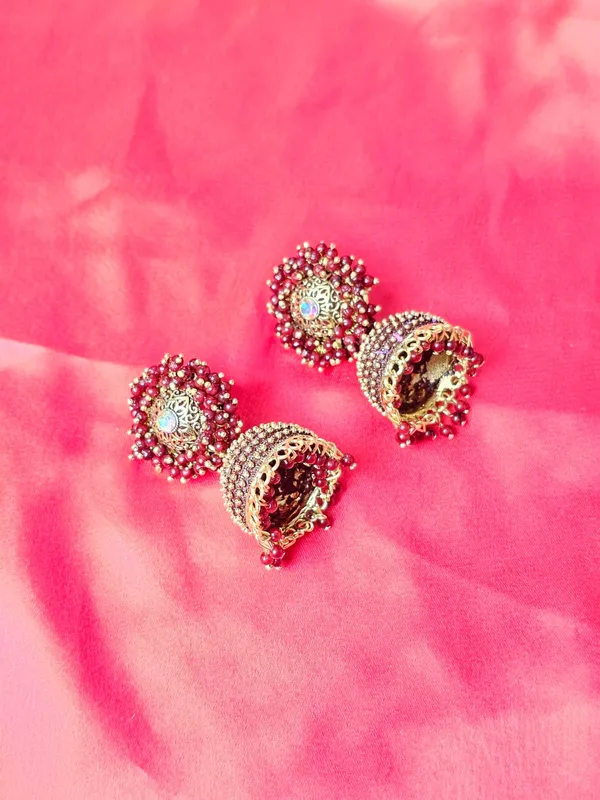 Maroon_Antique_Jhumka_Earrings_For_Women_|_Maroon