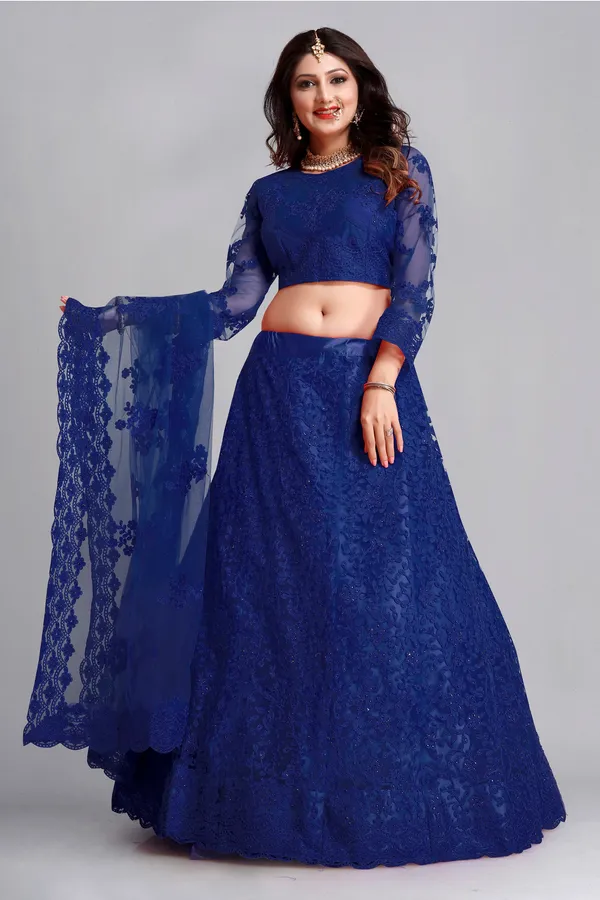 Blue_Thread_Work_Lehenga_Choli_With_Dupatta_For_Women