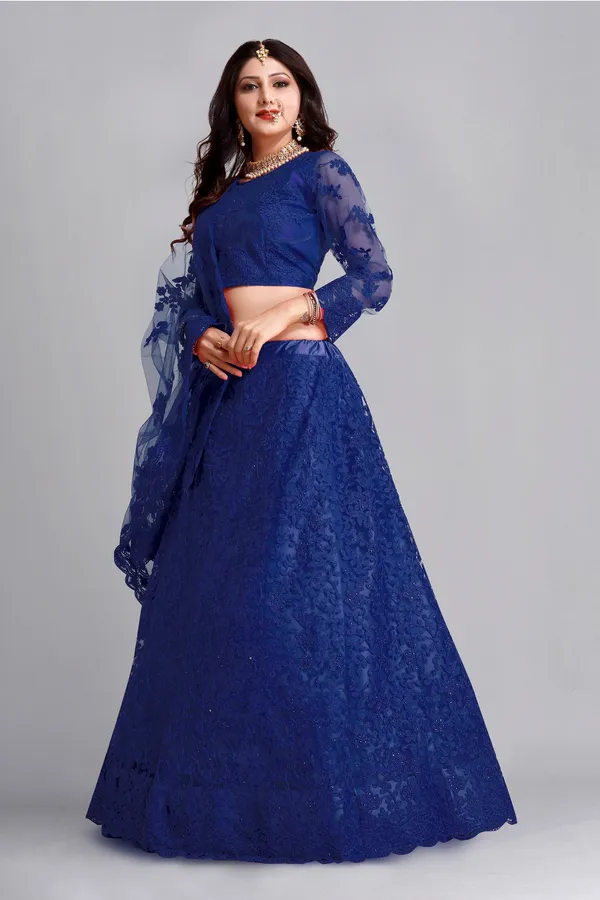 Blue_Thread_Work_Lehenga_Choli_With_Dupatta_For_Women