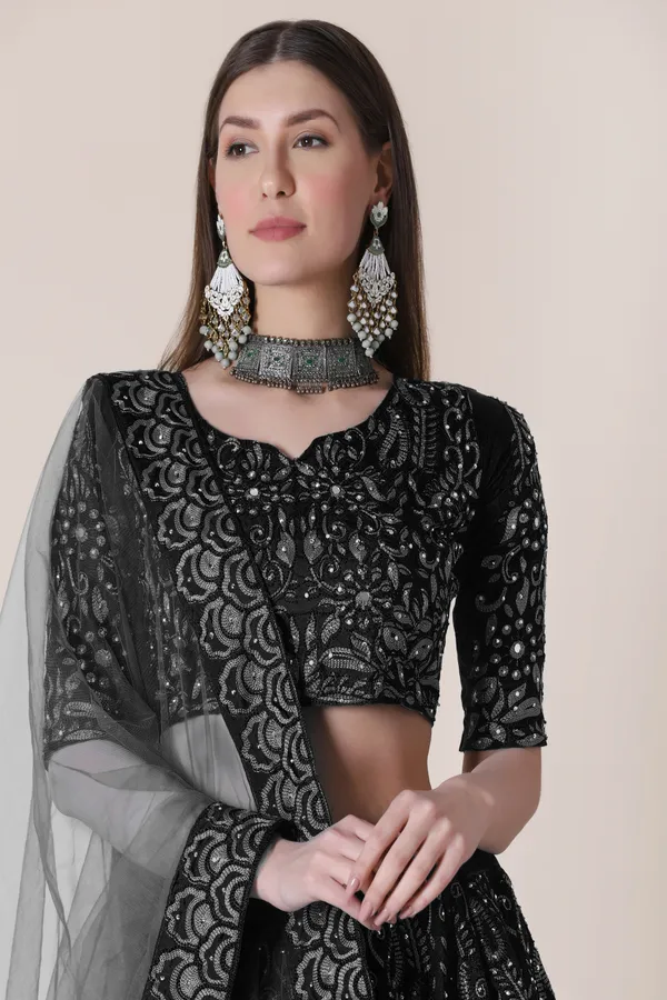 Black_Thread_Work_Lehenga_Choli_With_Dupatta_For_Women