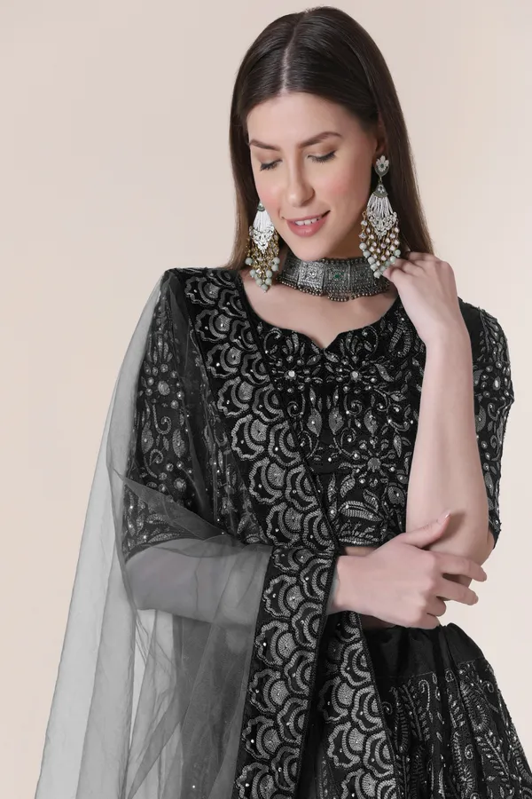 Black_Thread_Work_Lehenga_Choli_With_Dupatta_For_Women
