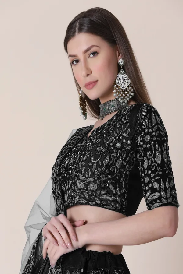 Black_Thread_Work_Lehenga_Choli_With_Dupatta_For_Women