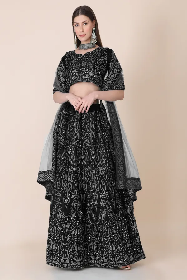 Black_Thread_Work_Lehenga_Choli_With_Dupatta_For_Women