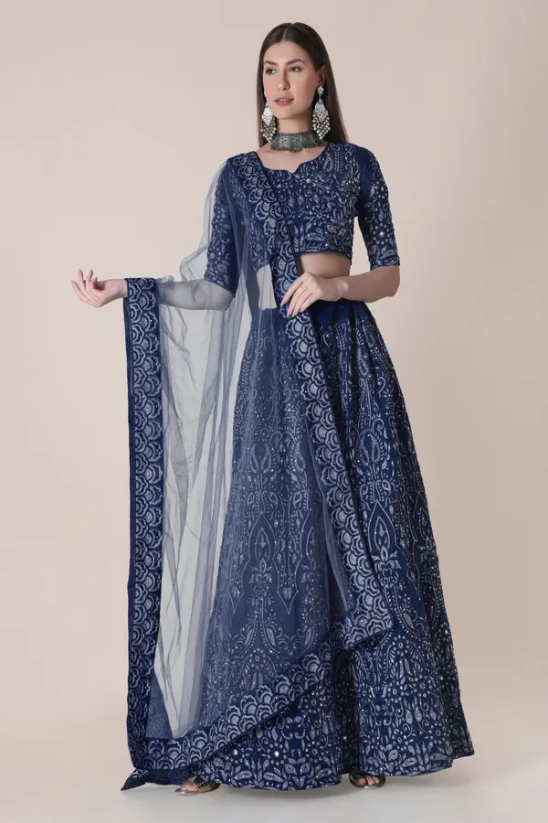 Blue_Thread_Work_Lehenga_Choli_With_Dupatta_For_Women