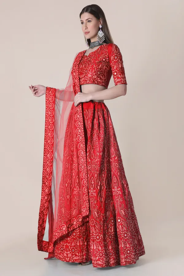 Red_Thread_Work_Lehenga_Choli_With_Dupatta_For_Women