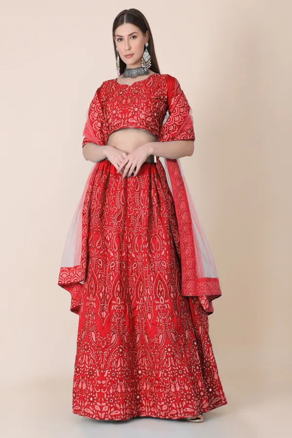 Red_Thread_Work_Lehenga_Choli_With_Dupatta_For_Women