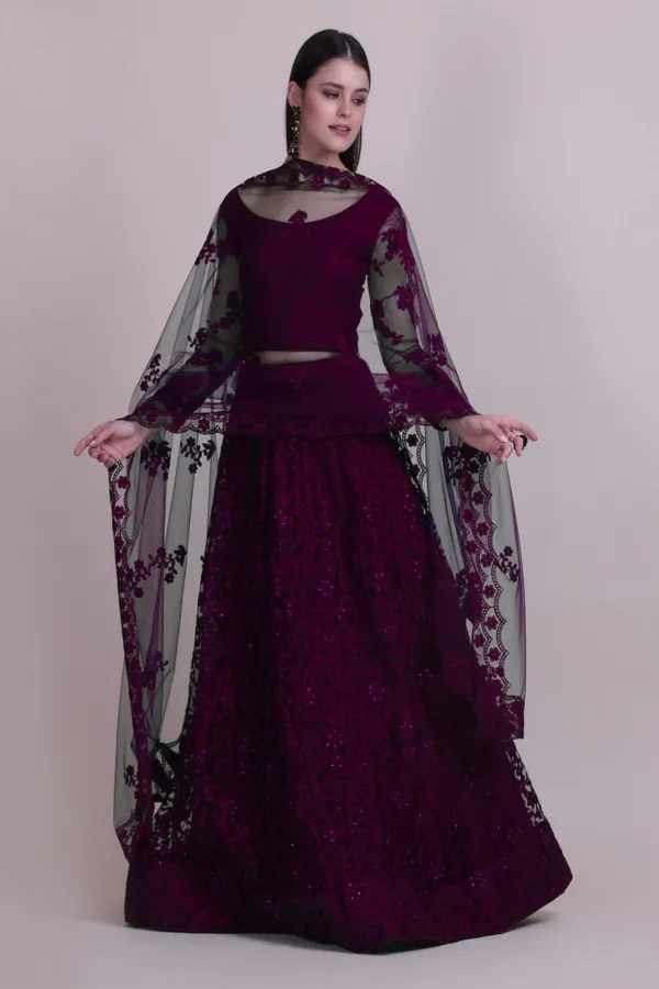 Purple_Thread_Work_Lehenga_Choli_With_Dupatta_For_Women