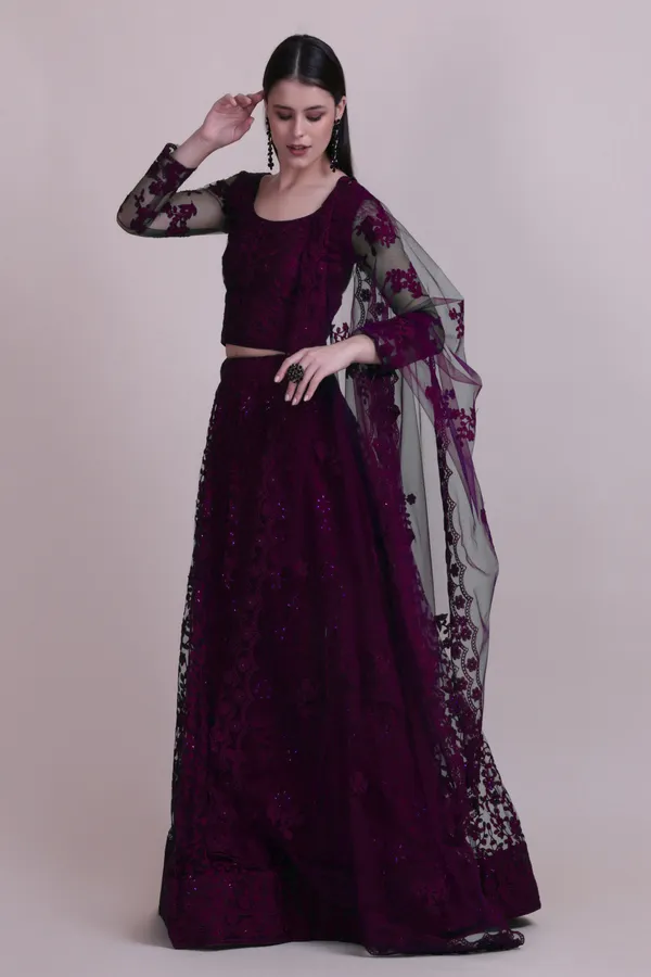 Purple_Thread_Work_Lehenga_Choli_With_Dupatta_For_Women