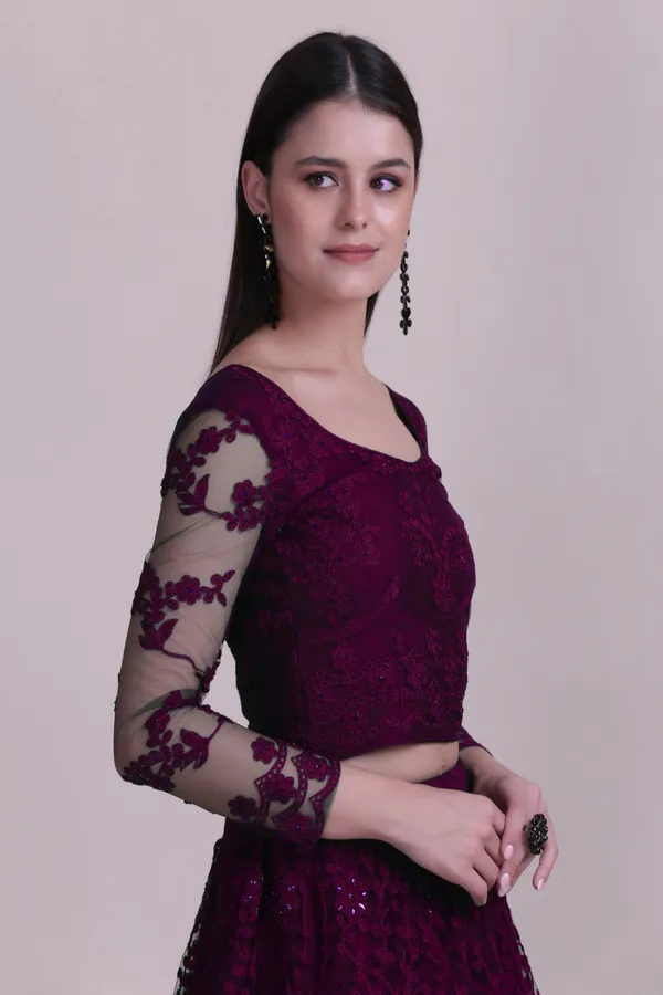 Purple_Thread_Work_Lehenga_Choli_With_Dupatta_For_Women