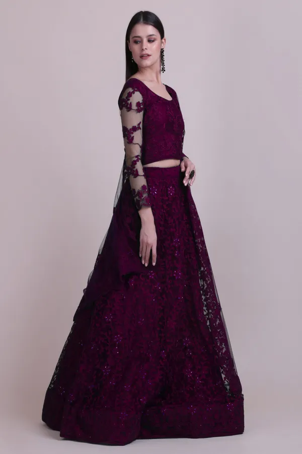 Purple_Thread_Work_Lehenga_Choli_With_Dupatta_For_Women