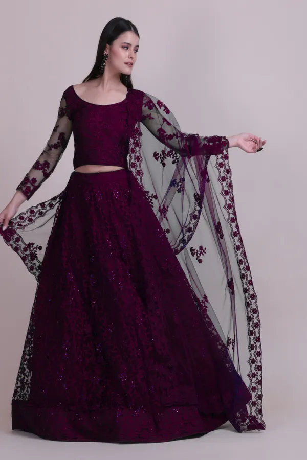 Purple_Thread_Work_Lehenga_Choli_With_Dupatta_For_Women