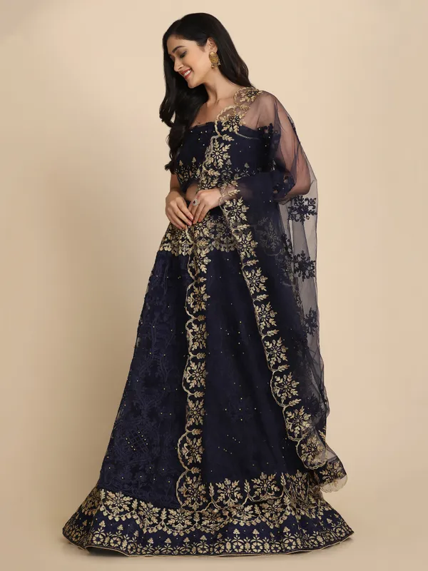 Blue_Thread_Work_Lehenga_Choli_With_Dupatta_For_Women