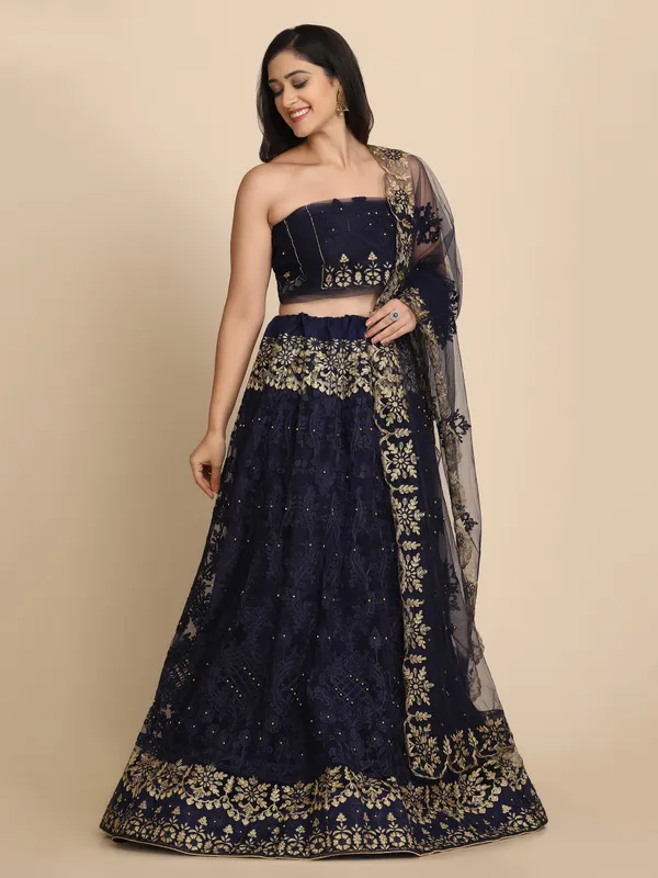 Blue_Thread_Work_Lehenga_Choli_With_Dupatta_For_Women