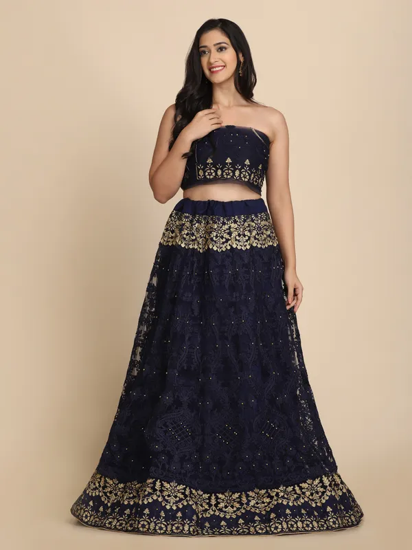 Blue_Thread_Work_Lehenga_Choli_With_Dupatta_For_Women