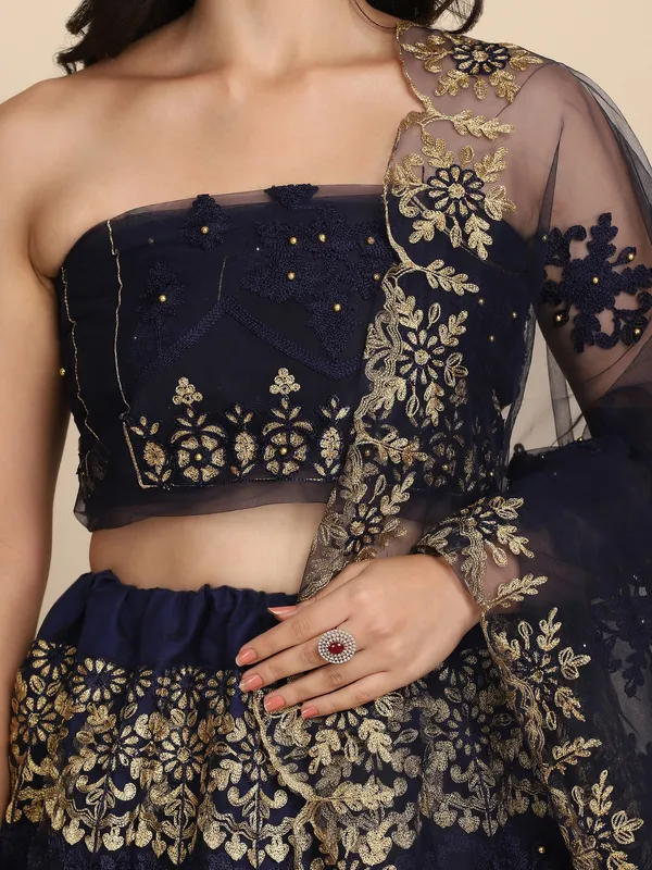 Blue_Thread_Work_Lehenga_Choli_With_Dupatta_For_Women