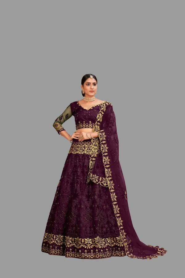Purple_Thread_Work_Lehenga_Choli_With_Dupatta_For_Women