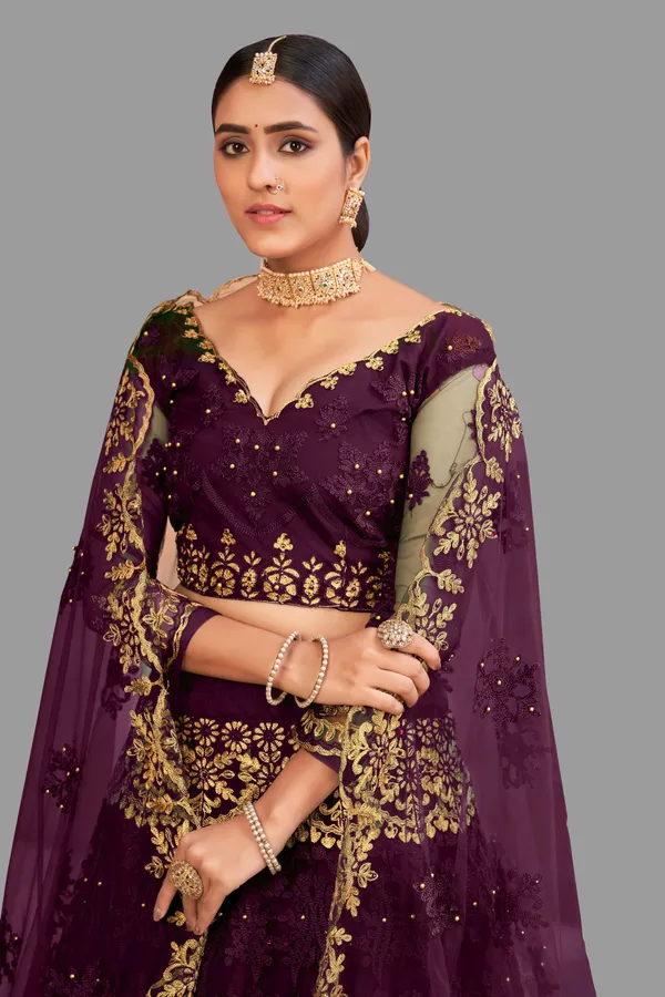 Purple_Thread_Work_Lehenga_Choli_With_Dupatta_For_Women