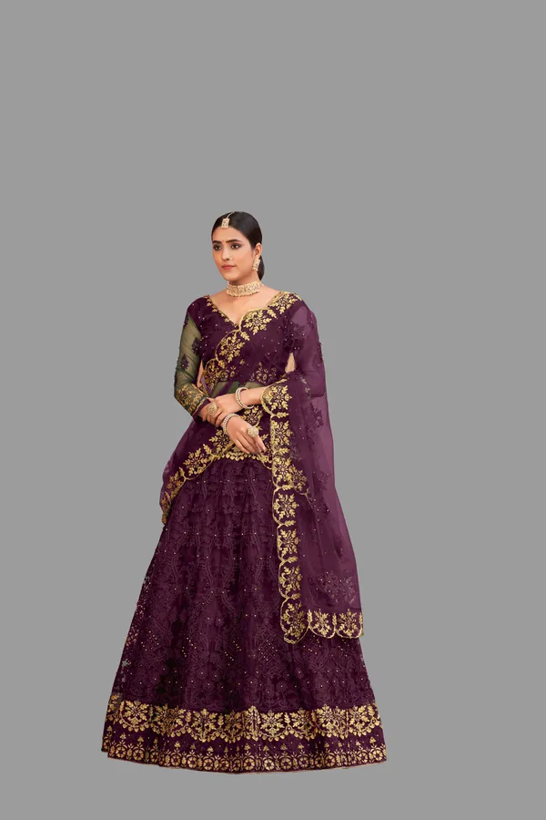 Purple_Thread_Work_Lehenga_Choli_With_Dupatta_For_Women