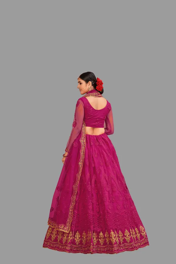 Pink_Thread_Work_Lehenga_Choli_With_Dupatta_For_Women