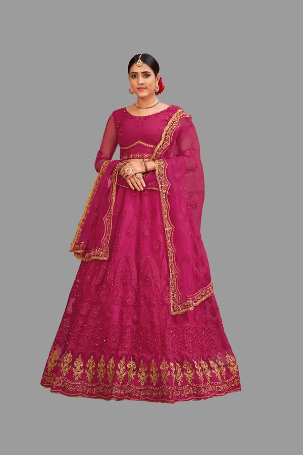 Pink_Thread_Work_Lehenga_Choli_With_Dupatta_For_Women
