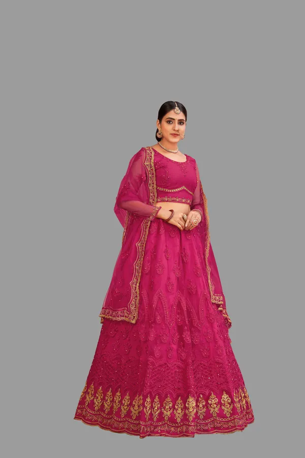 Pink_Thread_Work_Lehenga_Choli_With_Dupatta_For_Women