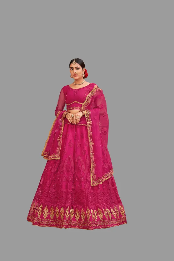 Pink_Thread_Work_Lehenga_Choli_With_Dupatta_For_Women