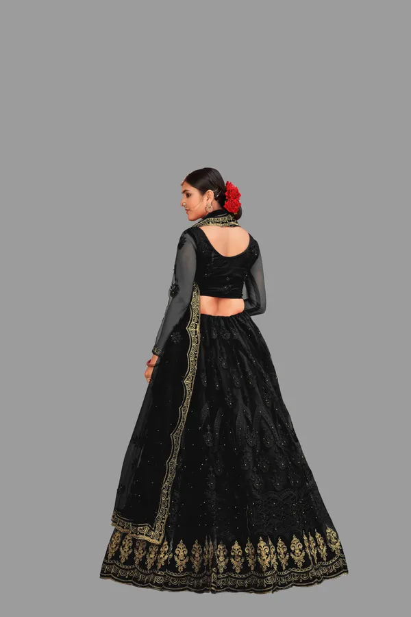 Black_Thread_Work_Lehenga_Choli_With_Dupatta_For_Women
