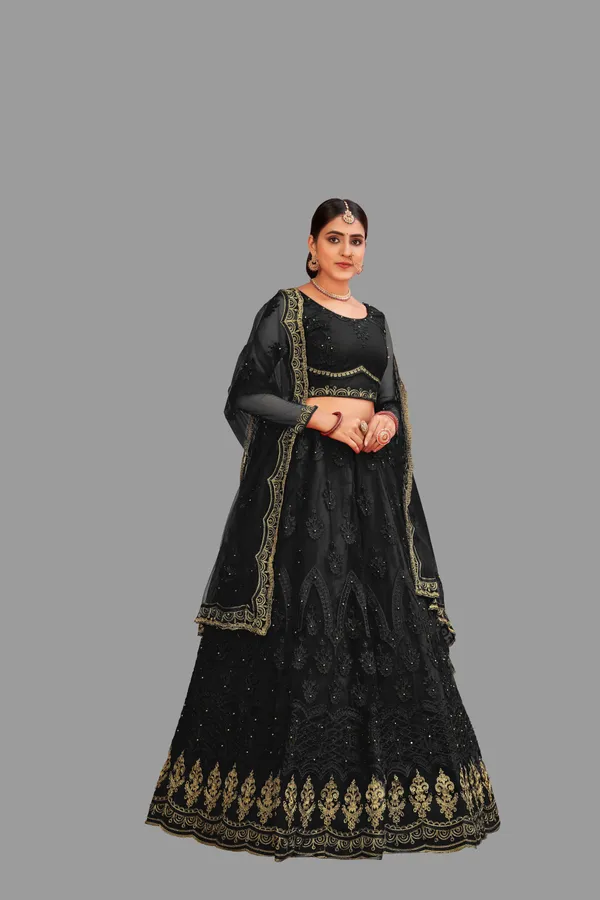 Black_Thread_Work_Lehenga_Choli_With_Dupatta_For_Women