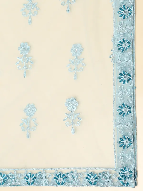 Sky_Blue_Thread_/Mirror_Work_Lehenga_Choli_With_Dupatta_For_Women