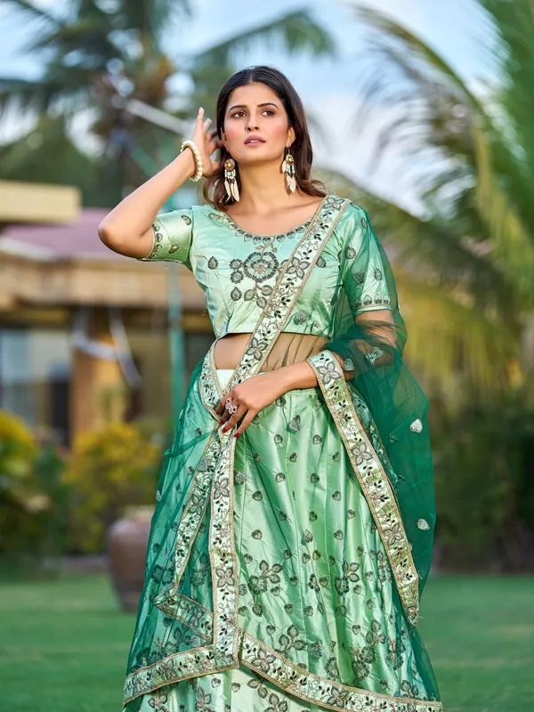 Green_Thread_Work_Lehenga_Choli_With_Dupatta_For_Women