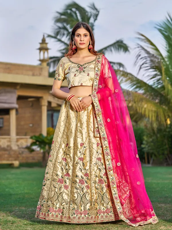 Cream_Thread_Work_Lehenga_Choli_With_Dupatta_For_Women