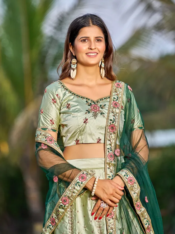 Light_Green_Thread_Work_Lehenga_Choli_With_Dupatta_For_Women