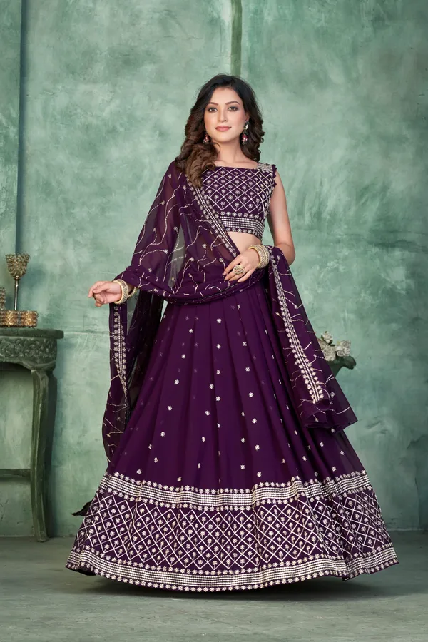 Purple_Thread_Work_Lehenga_Choli_With_Dupatta_For_Women