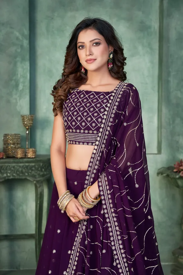 Purple_Thread_Work_Lehenga_Choli_With_Dupatta_For_Women