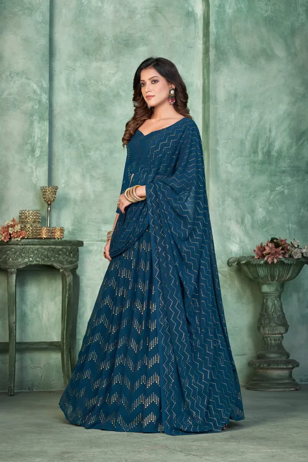 Aque_Blue_Thread_Work_Lehenga_Choli_With_Dupatta_For_Women