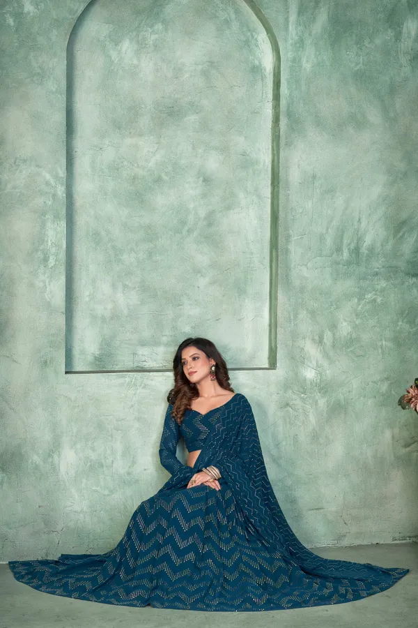 Aque_Blue_Thread_Work_Lehenga_Choli_With_Dupatta_For_Women