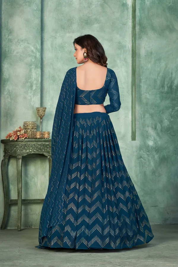 Aque_Blue_Thread_Work_Lehenga_Choli_With_Dupatta_For_Women